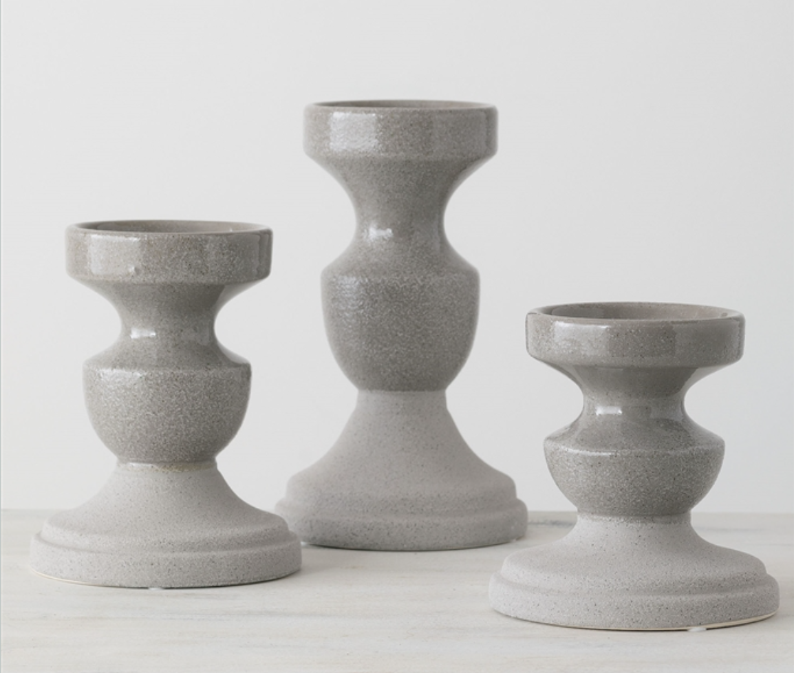 Candle Holder Grey Ceramic Pillar