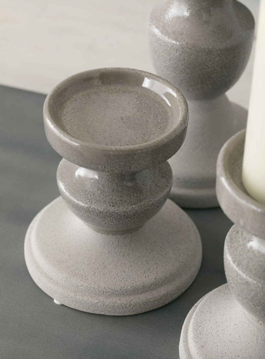 Candle Holder Grey Ceramic Pillar