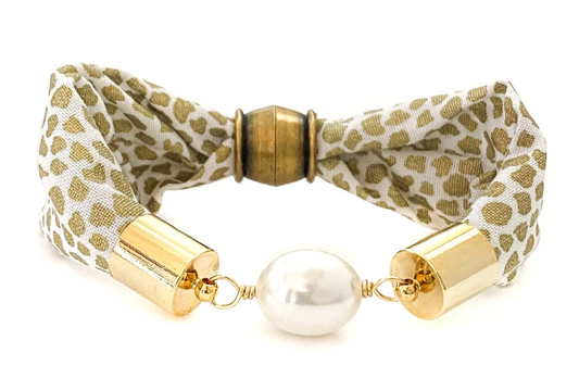 Gold Cheetah Pearl Crew Cuff Bracelet