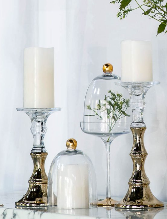 Candle Holders Glass with Gold