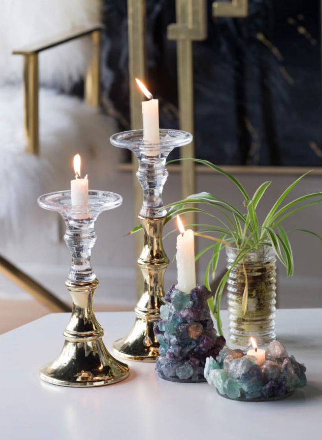 Candle Holders Glass with Gold