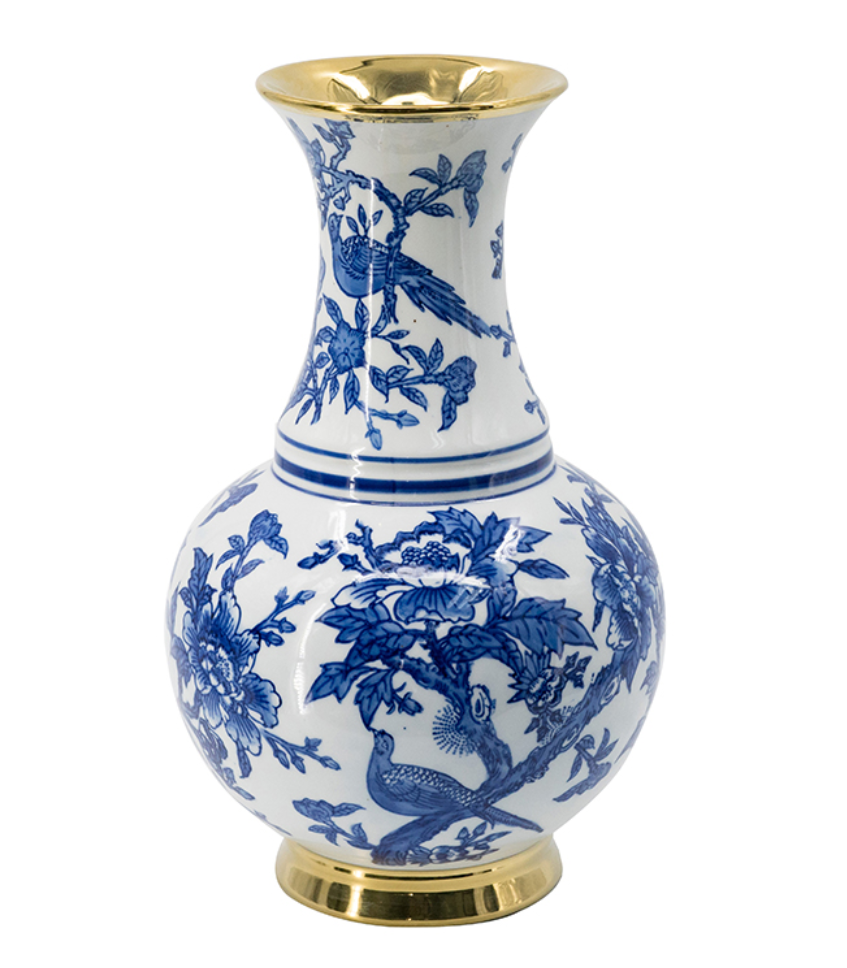 Vase Blue & White with Gold