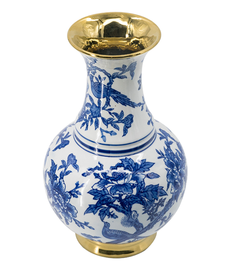 Vase Blue & White with Gold