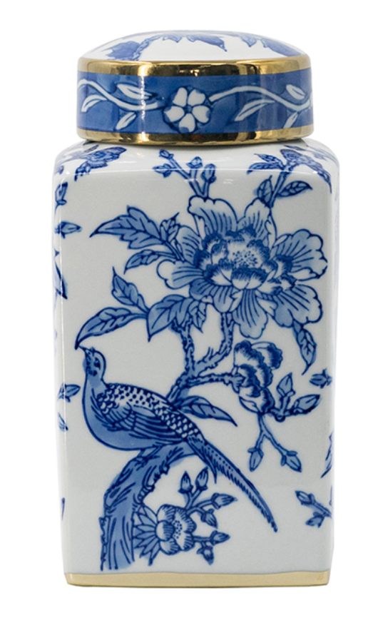 Ginger Jar Blue & White with Gold Square