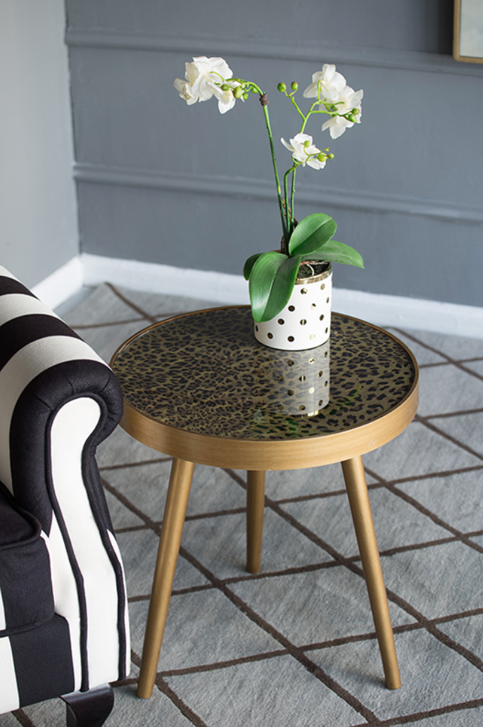 Printed Glass & Gold Accent Table