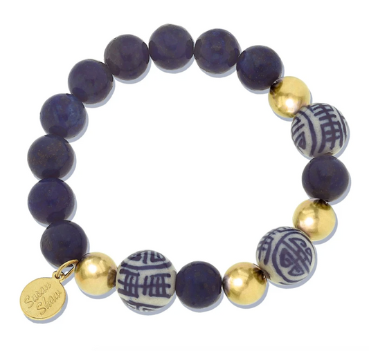 Bracelet Stretch Lapis Blue & White