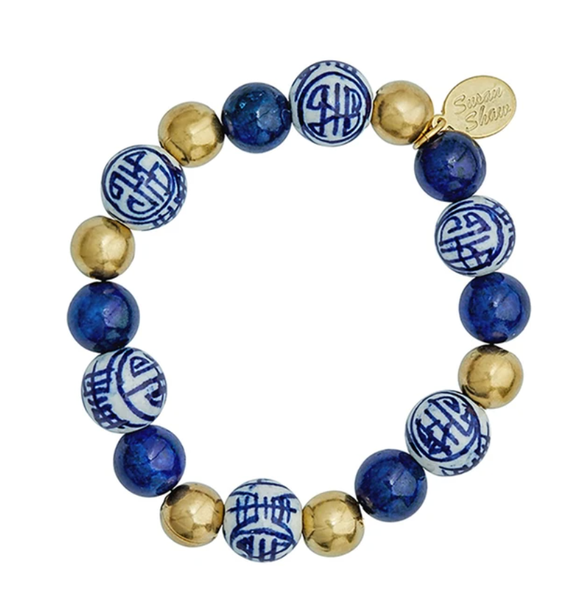 Bracelet Stetch Blue & White and Lapis Gold