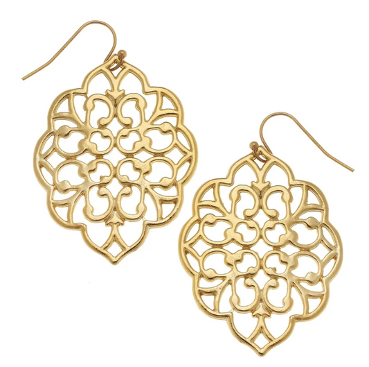 Earrings Drop Filigree Medallion Gold