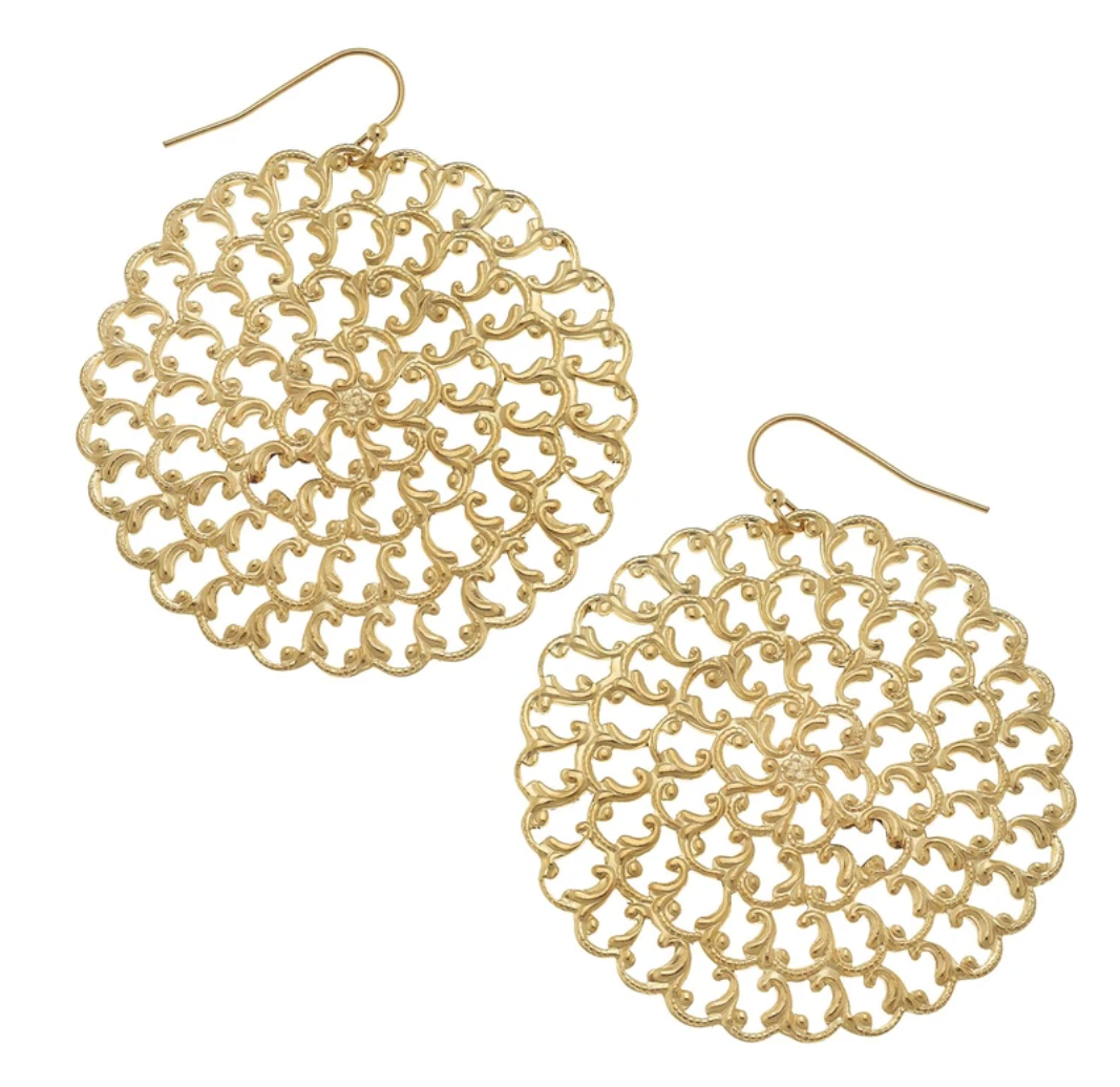 Earrings Drop Filigree Large Gold