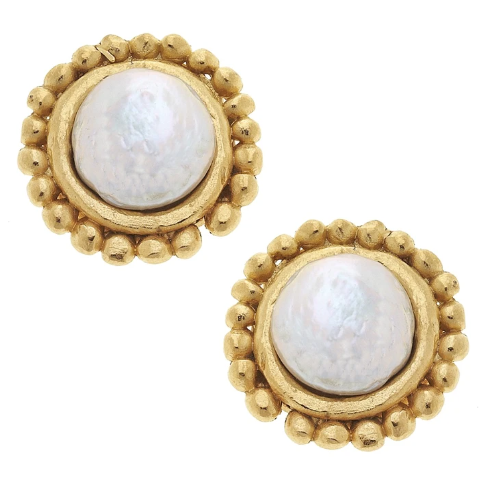 Earrings Stud Dotted Coin Pearl & Gold