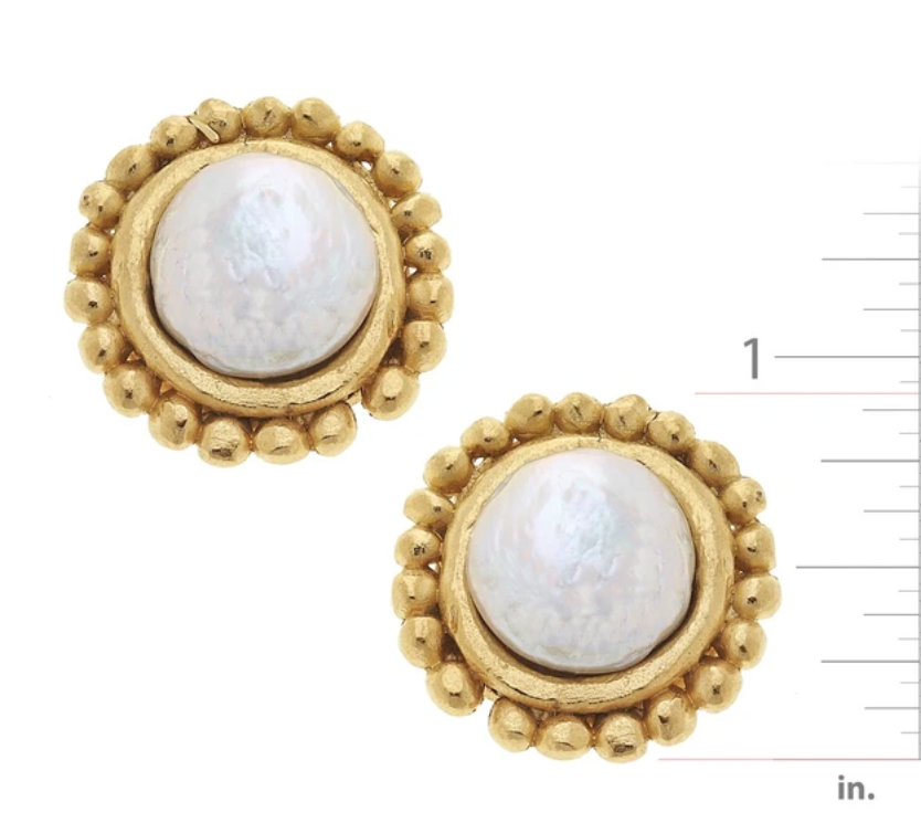 Earrings Stud Dotted Coin Pearl & Gold