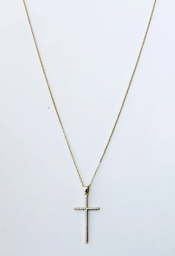 Large Cz Cross Necklace