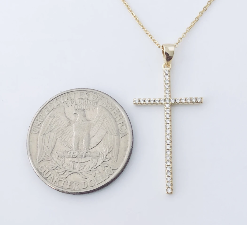 Large Cz Cross Necklace