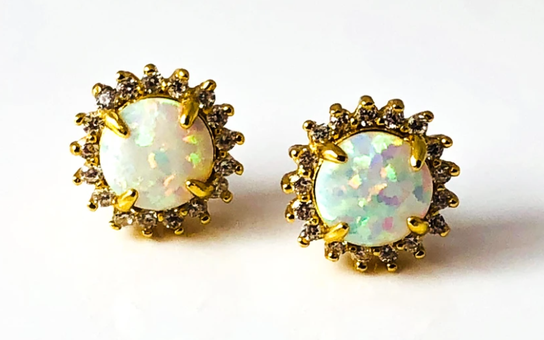 White Opal & CZ Earrings