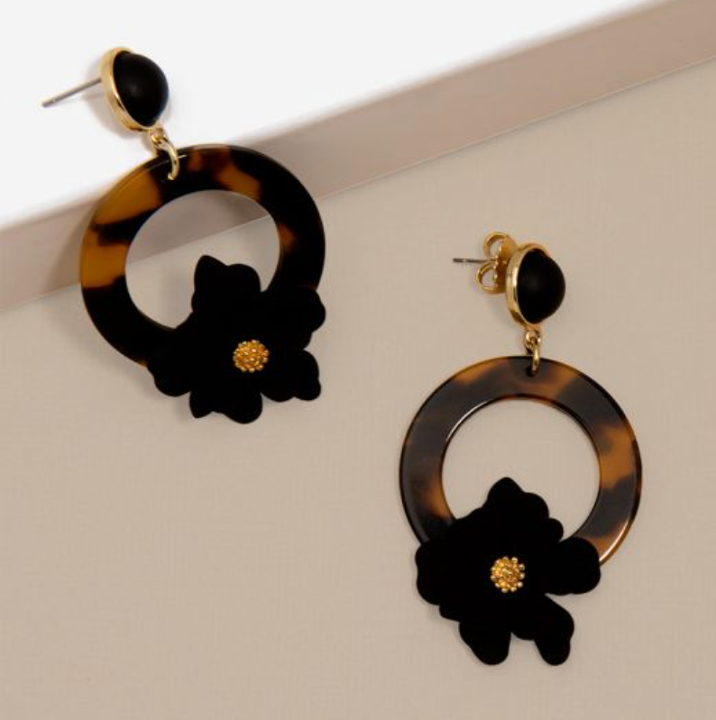 Earrings Flower Black Brown