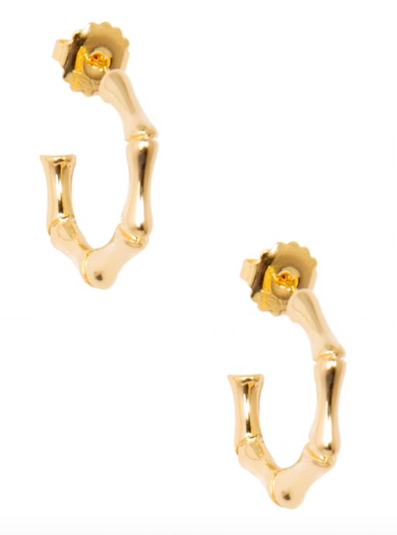Earrings Hoop Bamboo Textured Gold