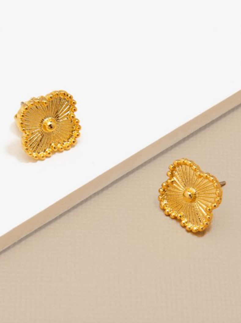 Earrings Stud Quatrefoil Embellished Gold