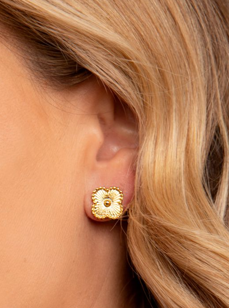 Earrings Stud Quatrefoil Embellished Gold