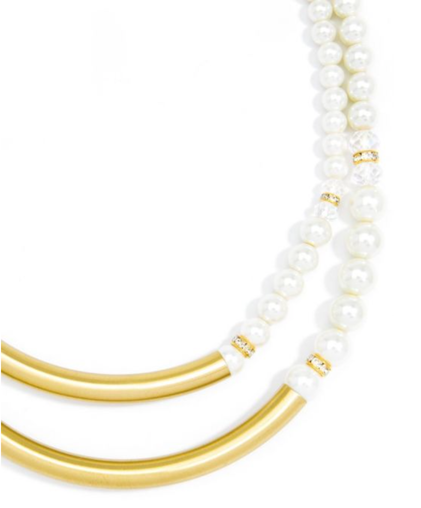 Necklace Double Bar Pearl Gold