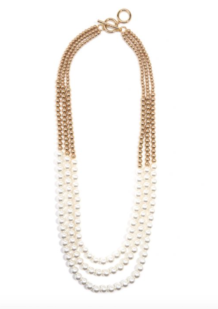 Necklace Bead Gold & Pearl Long Gold