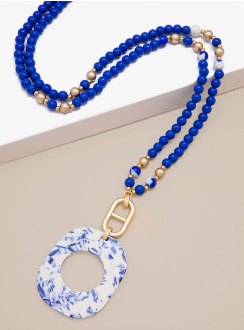 Necklace Marbled Blue Pendant Blue