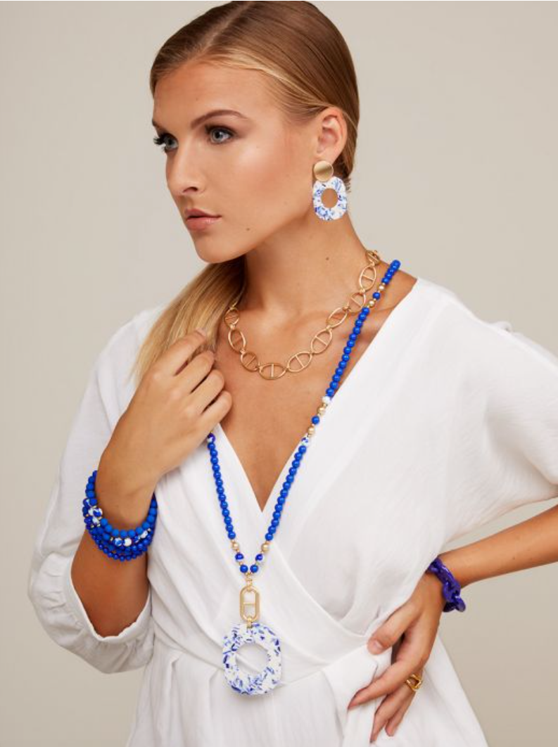 Necklace Marbled Blue Pendant Blue