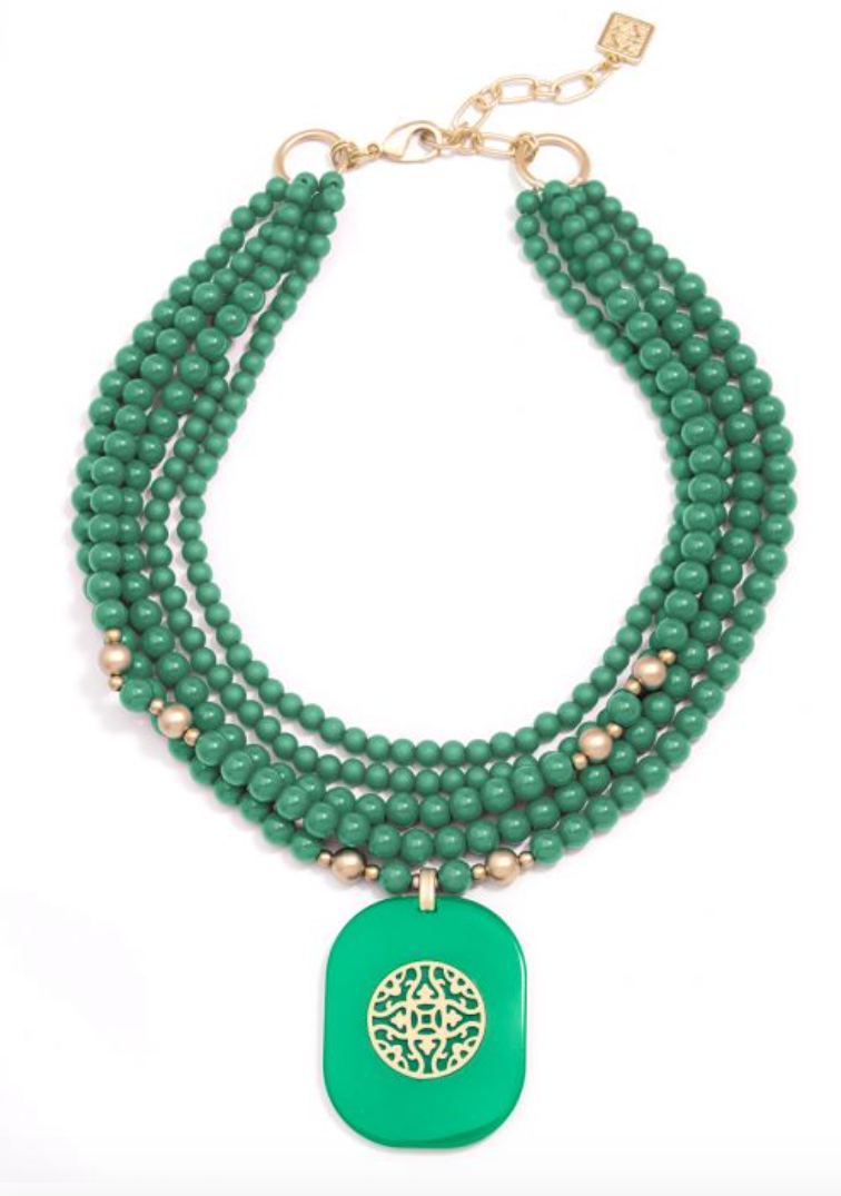 Necklace Beaded Layered Heather Green & Green