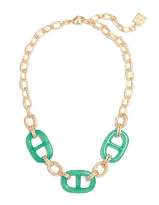 Necklace Link Charm Three Mariner Green