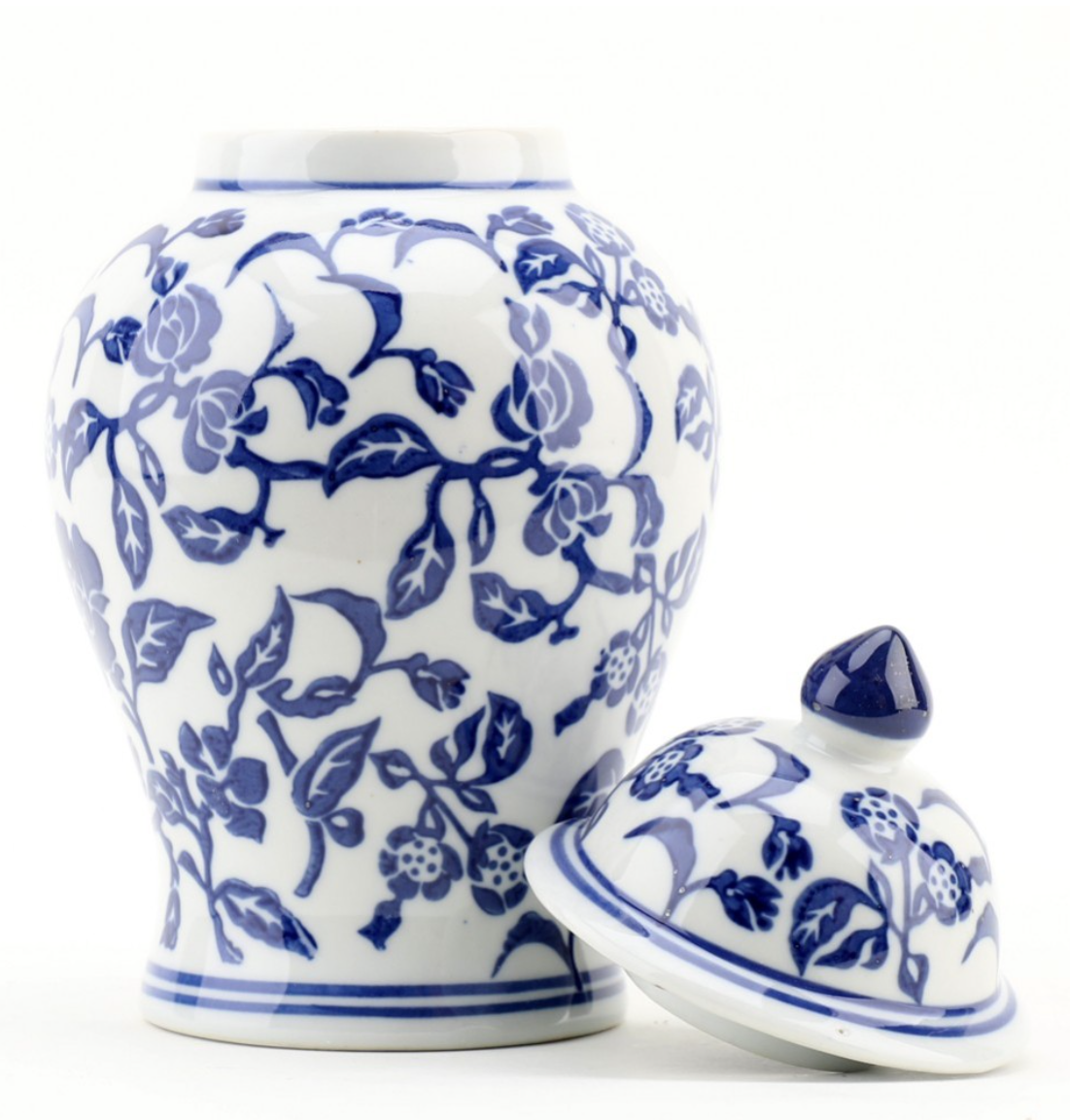 Jar Blue & White 8" Porcelain Floral