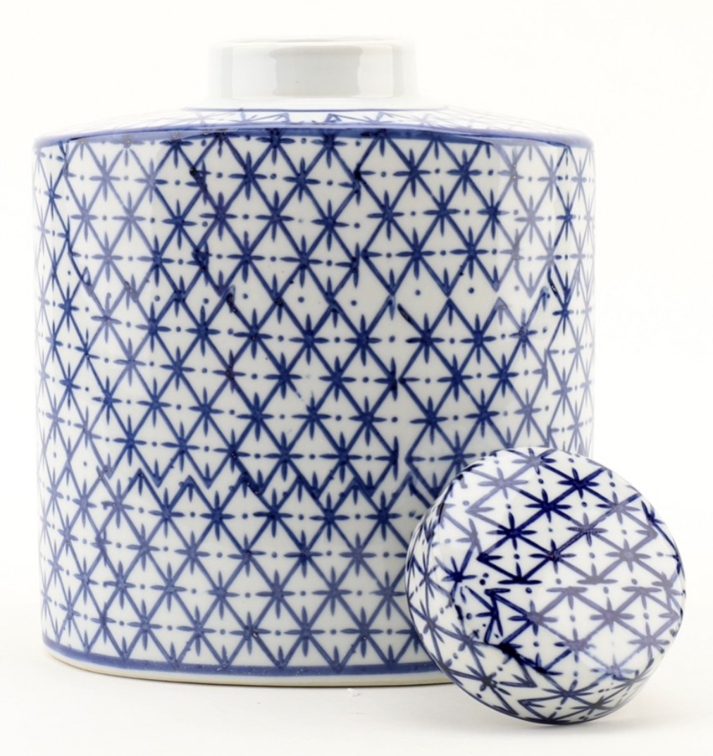 Blue & White 8" Oval Jar