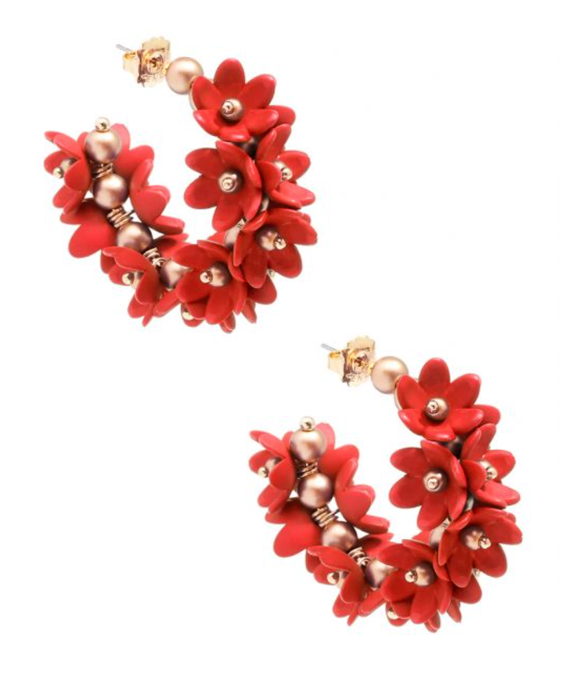 Earrings Hoop Chunky Petals Petite Red & Gold
