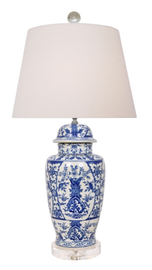 Porcelain Blue & White Temple Jar Lamp