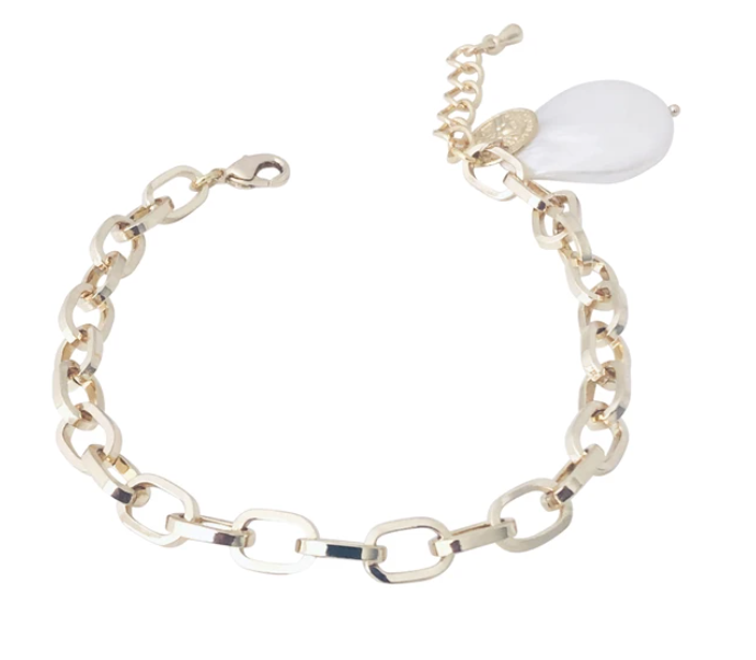 Square Chain & Pearl Bracelet