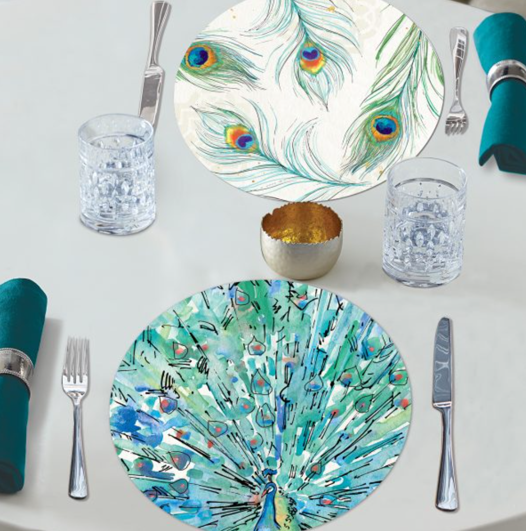 Peacock Garden Easy Care Round Placemat