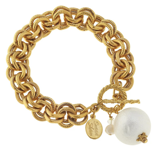 Bracelet Toggle Double Link Cotton Pearl