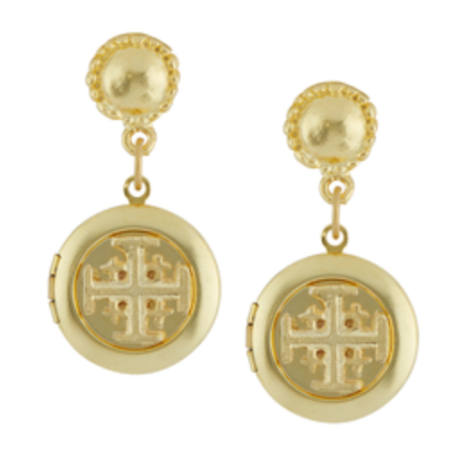 Earrings Drop Jerusalem Cross Locket Gold