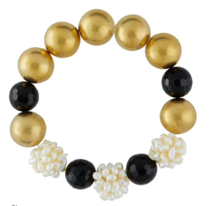 Bracelet Stretch Margaret Onyx & Pearl Cluster