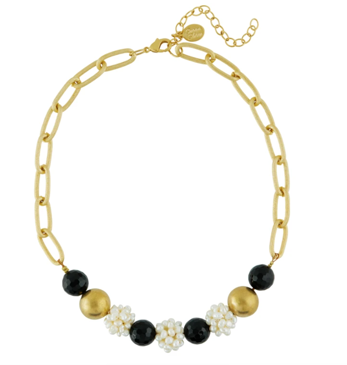 Necklace Onyx & Pearl Cluster Chain