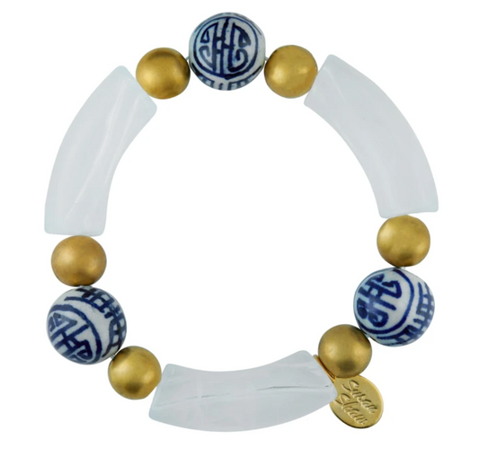 Bracelet Stretch Charleston White, Blue & White Three Bead