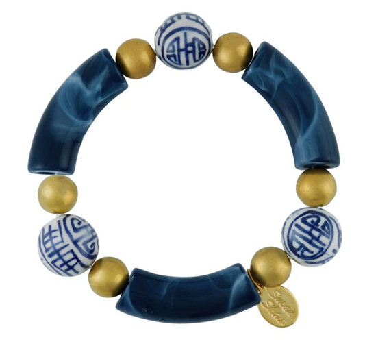 Bracelet Stretch Charleston Navy, Blue & White Three Bead