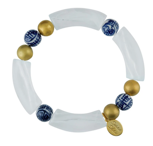 Bracelet Stretch Charleston White, Blue & White Four Bead