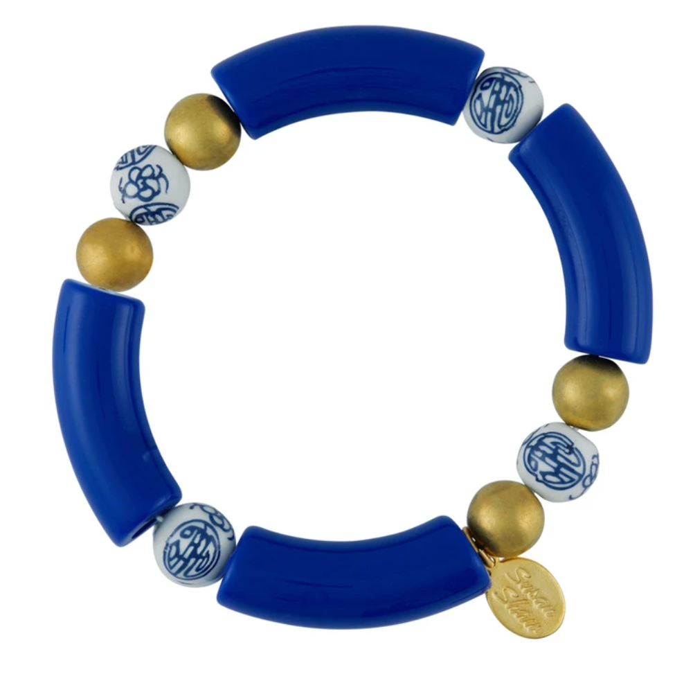 Bracelet Stetch Charleston Royal Blue, Blue & White Four Bead