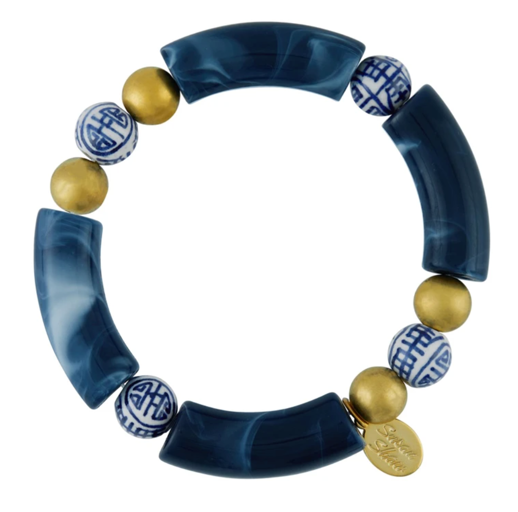 Bracelet Stretch Charleston Navy, Blue & White Four Bead