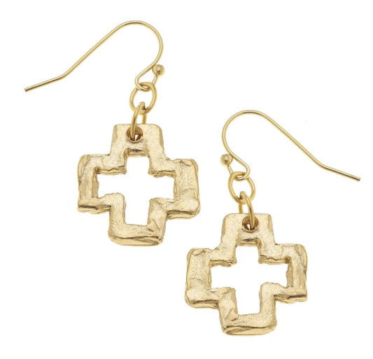 Earrings Drop Open Cross Small Gold