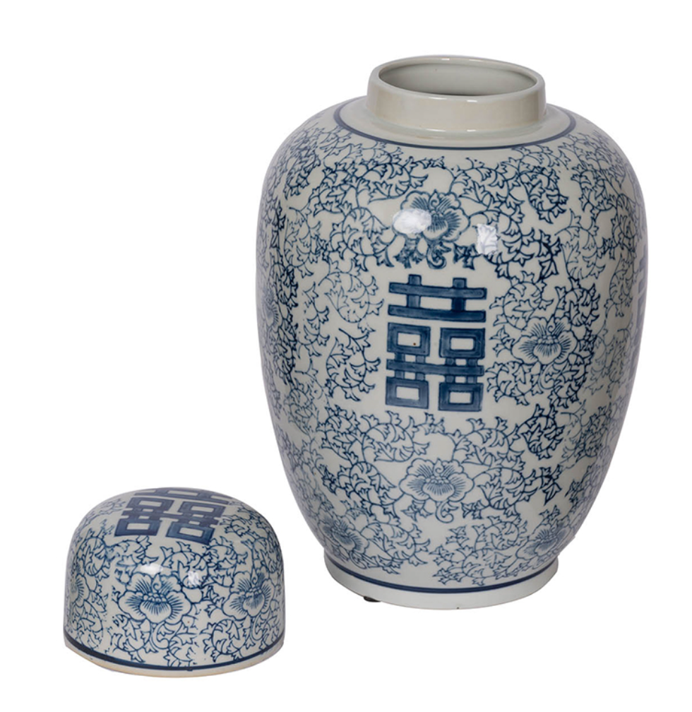 Ginger Jar Blue & White Happiness Tall