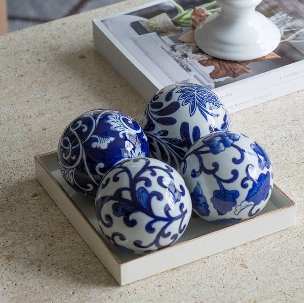 Decorative Sphere Blue & White 4"