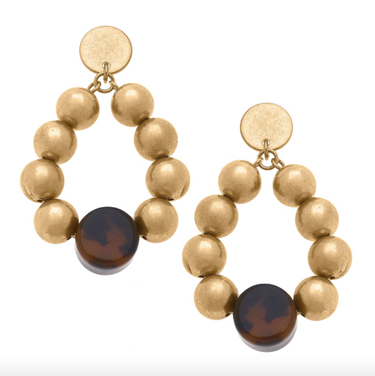 Ava Tortoise & Ball Bead Teardrop Earrings