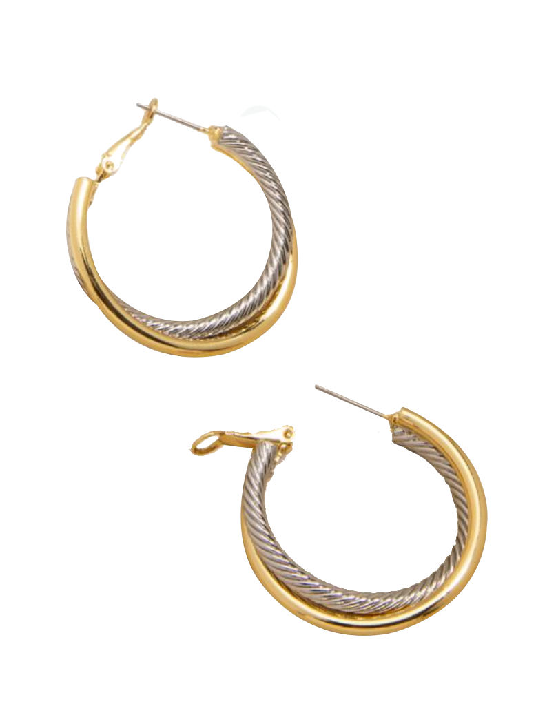 Earrings Hoop Twisted Cable Gold & Silver Small