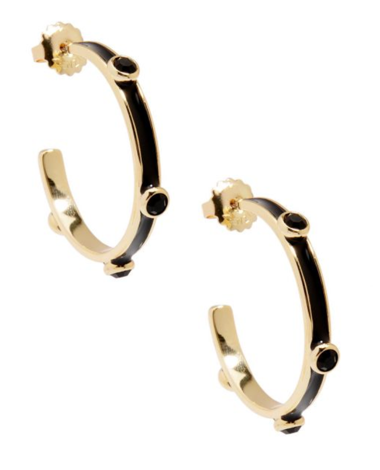 Earrings Hoop Enamel & Crystal Black