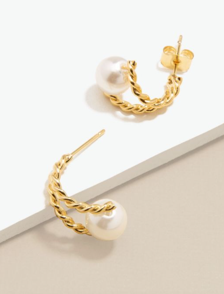 Earrings Twisted Cable & Pearl Gold